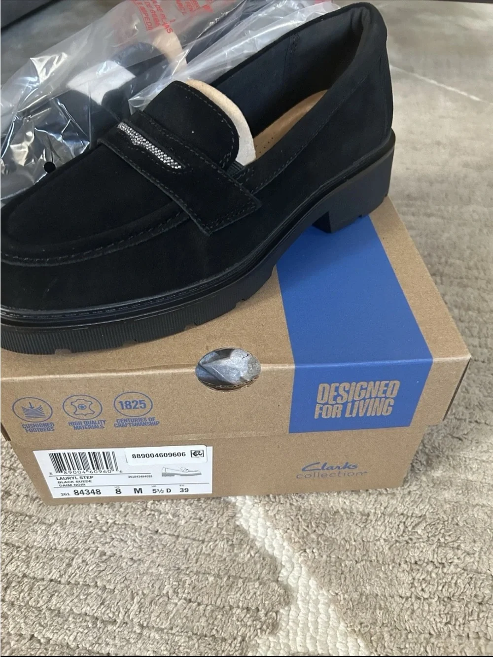 Clarks Black Suede Slip-On Penny Loafer